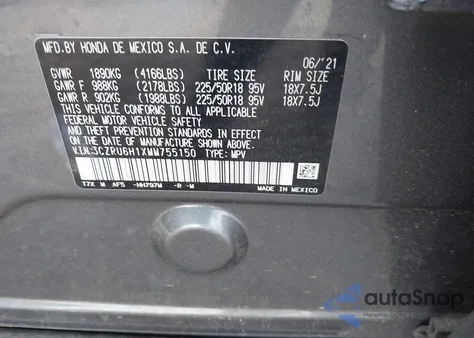 2021 Honda Hr-V Awd Sport from USA, damaged, VIN 3CZRU6H1XMM755150